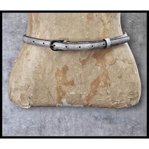 The Limited Genuine Leather Skinny Dress Belt Micro Scale Print Taupe Adjustable